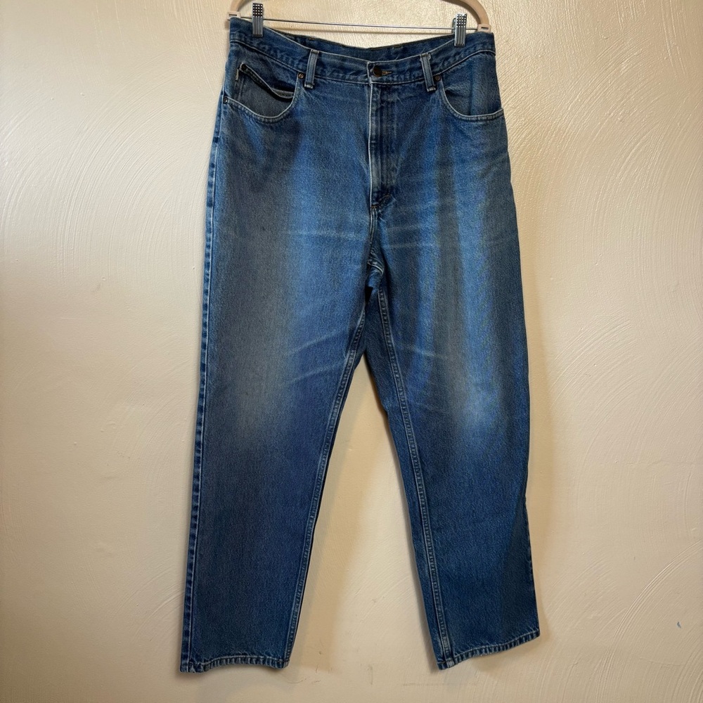 L.L.Bean Mens Jeans Cotton Made in USA Pockets Blue  36x30 Small Stain‎